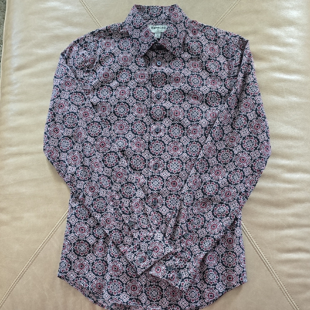 Express Black and Red Patterned Casual Shirt